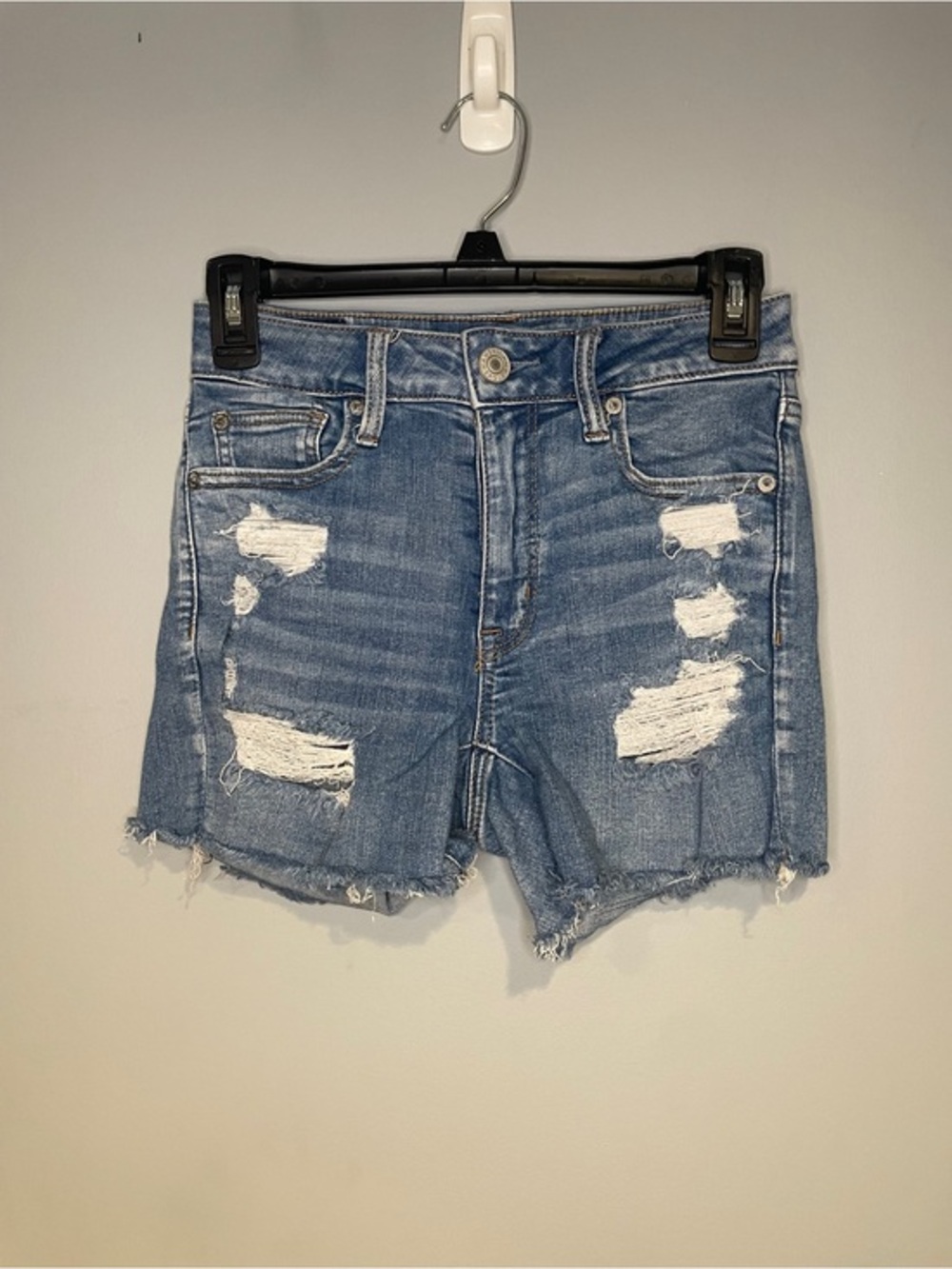 American Eagle Next Level Stretch Distressed Hi Rise Shortie Medium Washed Women